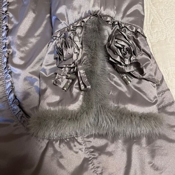 WINTER WOMAN HOODED WATER RESISTANT SILVER GREY GENUINE MINK FLORAL - Picture 14 of 16